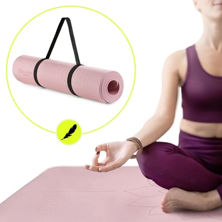 HyperMotion Yogamatte Lotus, rutschfestes TPE mit 6mm Stärke, 183x61 cm, rosa, inkl. Tragegurt – Bild 7