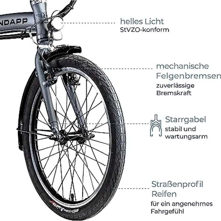 ZÜNDAPP Z120 20 Zoll E Bike Faltrad Damen Herren Elektrofahrrad klappbar Fahrrad Elektro Klapprad Ebike Pedelec E-Bike Erwachsene Klappfahrrad (schwarz/grau, 28 cm) - Kompaktes Design, kraftvoller Antrieb bis 25 km/h, 115 km Reichweite – Bild 3