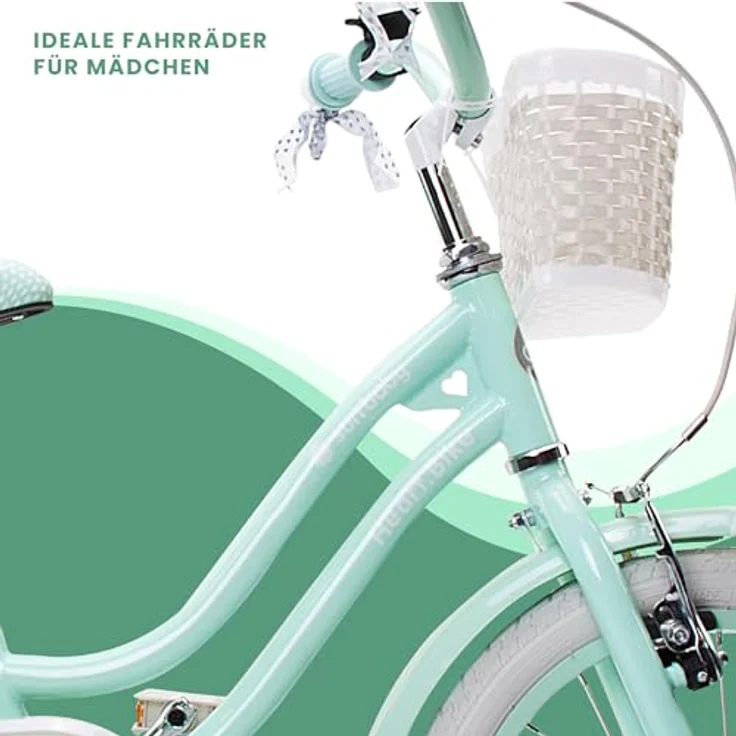 Sun Baby Mädchenfahrrad 16 Zoll Heart Bike mit Abnehmbarer Schubstange, Kinderfahrrad für Mädchen von 2 bis 6 Jahre (Silver Moon Mint) – Bild 2