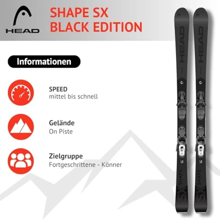 HEAD Shape SX Black Edition, Alpinski Pistenski mit Speed Rocker und PR11 GW Gripwalk Bindung, für Fortgeschrittene und Könner, Carvingski für präparierte Piste (177 cm) – Bild 3