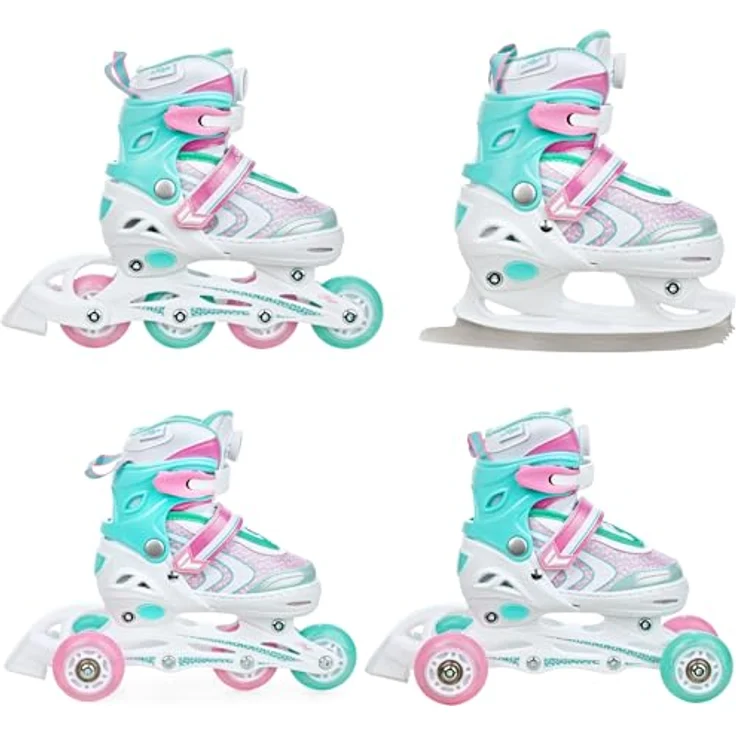 RAVEN 4in1 Inline Skates Lia Plus Mint, verstellbar von 27-30 (16,5-18,5 cm) mit LED-Rollen und robustem 3-fach-Verschluss – Bild 2