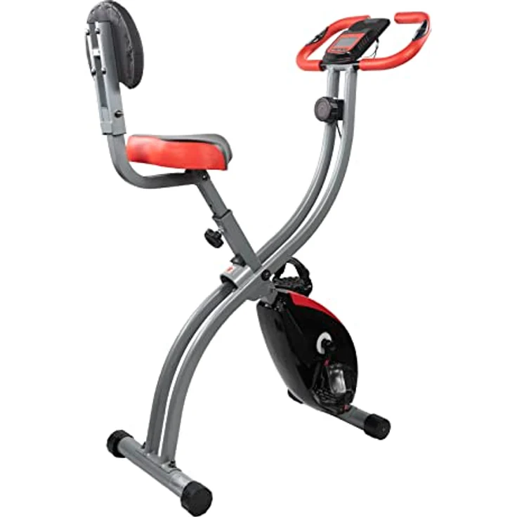 Fjoerdesports Senioren Heimtrainer, faltbarer Fahrradtrainer, Heimtrainer, Fitnessfahrrad LCD Trainingscomputer, klappbarer Hometrainer, inklusive Pulsmessung, 8 Widerstandsstufen (Schwarz-Rot) – Bild 3