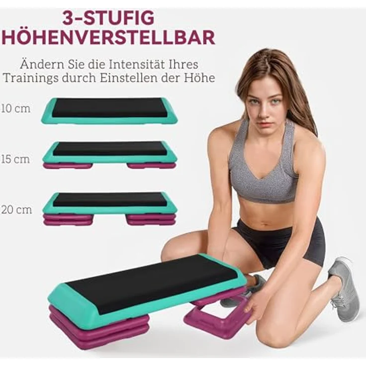 HOMCOM Stepper Steppbrett höhenverstellbar, Aerobic-Schritt-Plattform mit 4 Tragegurten, professionell, Schwarz – Bild 4