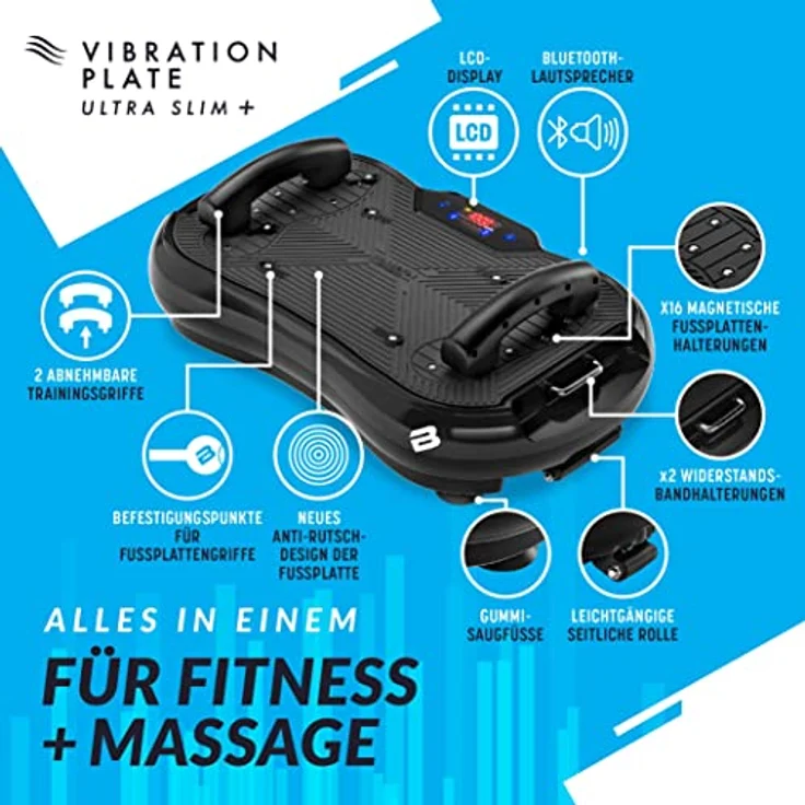 Bluefin Fitness Vibrationsplatte Ultra Slim Plus | Vibrationsplatte Trainingsgerät für Ganzkörpertraining | Kompaktes Design Power Plate mit Widerstandsbändern | Vibrations-Fitness-Trainer für Zuhause – Bild 4