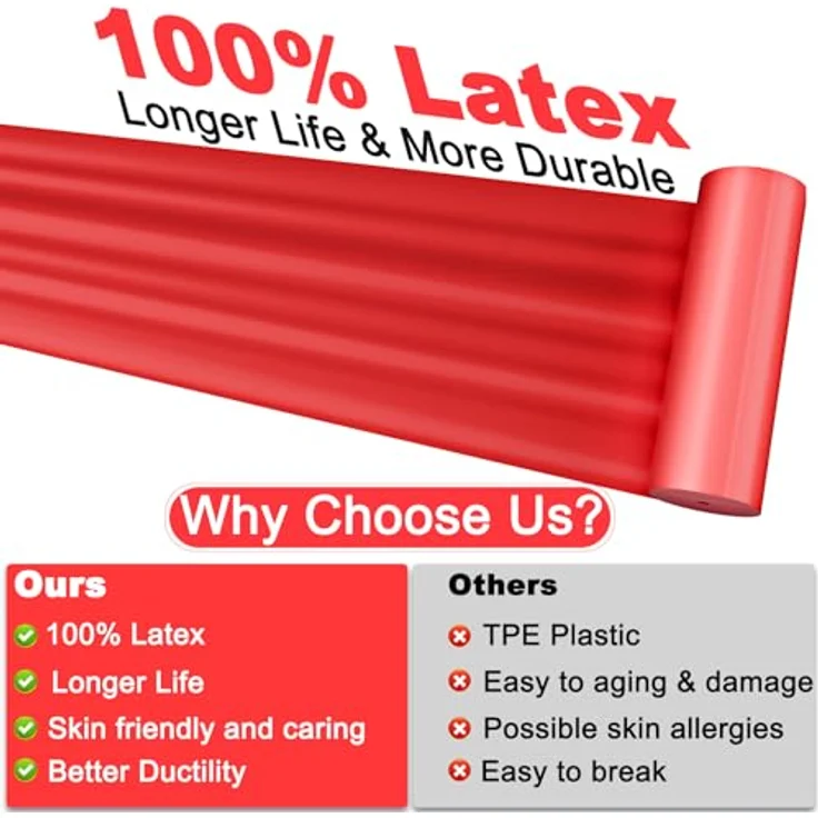 JATEKA Gymnastikband 2m, Widerstandsband aus Naturlatex für Yoga, Pilates und Krafttraining, mittlerer Widerstand, rot mit Trainingsanleitung – Bild 2