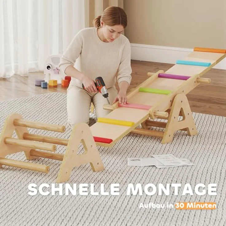 AIYAPLAY 2 In 1 Balance Wippe, Schwebebalken aus Holz, stabile Kinderwippe für drinnen und draußen, fördert Gleichgewicht und Koordination, 133 x 38 x 24 cm – Bild 3