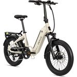 Deruiz E-Bike Peridot 20 Zoll, Folding Ebike mit Hinterradmotor und 500Wh Batterie, Reichweite 140km (beige)