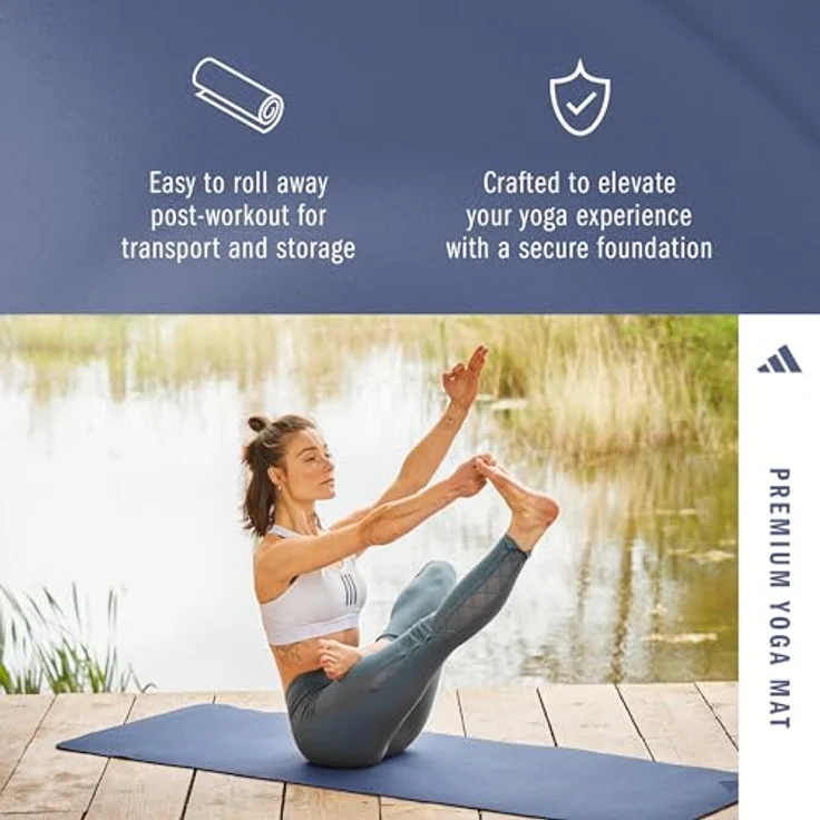adidas Unisex-Adult Premium Yoga Matte, 5mm dicke TPE/EVA, blau, mit rutschfester Oberfläche – Bild 4