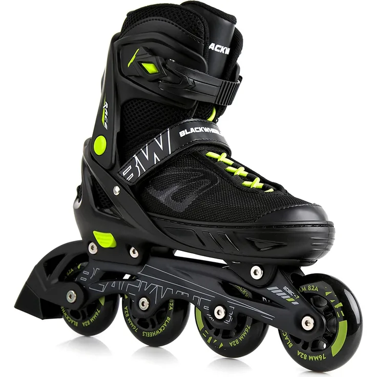 BLACKWHEELS Inlineskates Sonic Grün-Schwarz, regulierbar in 4 Größen 32-35, mit 80 mm Rädern, ABEC-7 Lagern und 3D Aluschiene