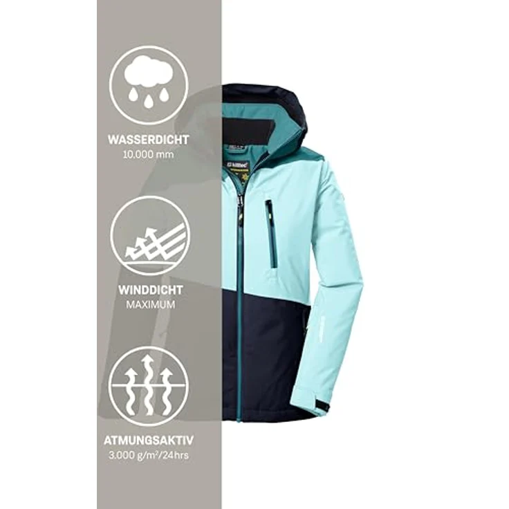 Killtec KSW 331 Mädchen Skijacke, Kapuzenjacke mit Fleece-Innenseite, wasserdicht 10.000 mm, blau, Größe 116 – Bild 7