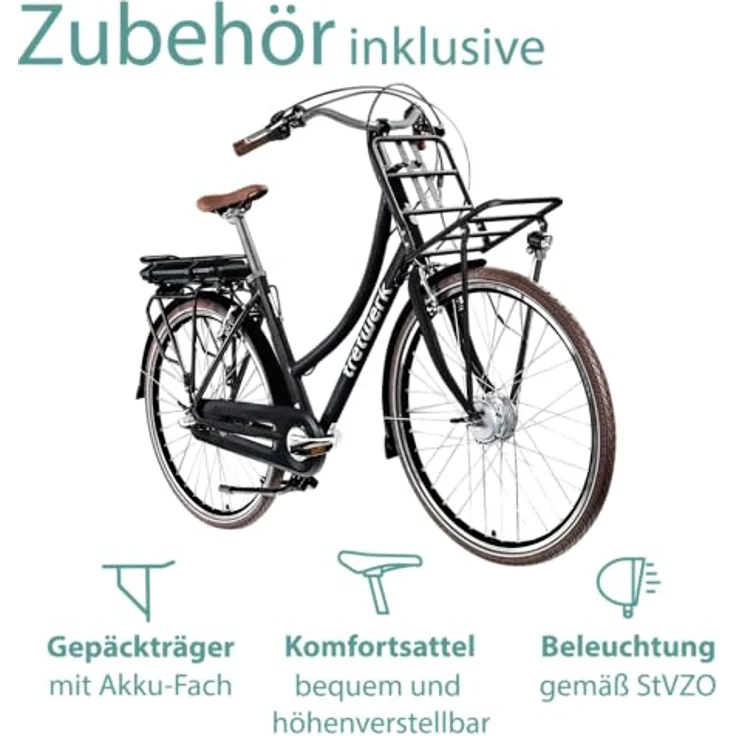 Tretwerk Sophia E-Bike, 28 Zoll Pedelec mit 3 Gang Shimano, 522 Wh Akku, Bluetooth und App, schwarz/weiß – Bild 5