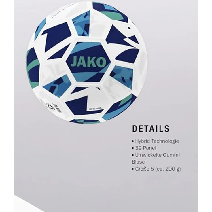 JAKO Lightball Iconic, Fußball Größe 5, weiß/Navy/Mint, 290g, Hybrid-Technologie, 32-Panel-Design – Bild 4