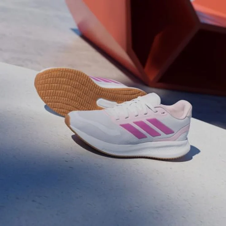 Adidas RUNFALCON 5 Mädchen Sneaker, Laufschuhe mit CloudFoam-Zwischensohle, white/clear pink/gum 3.5 – Bild 9