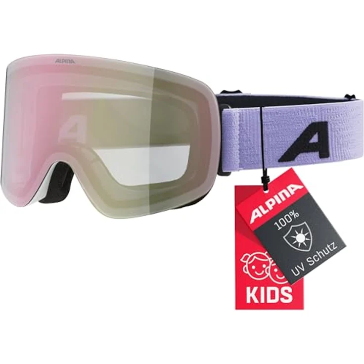 ALPINA PENKEN Skibrille, verspiegelte, beschlagfreie, rahmenlose Design mit 100% UV-Schutz, white-lilac matt, one size – Bild 1