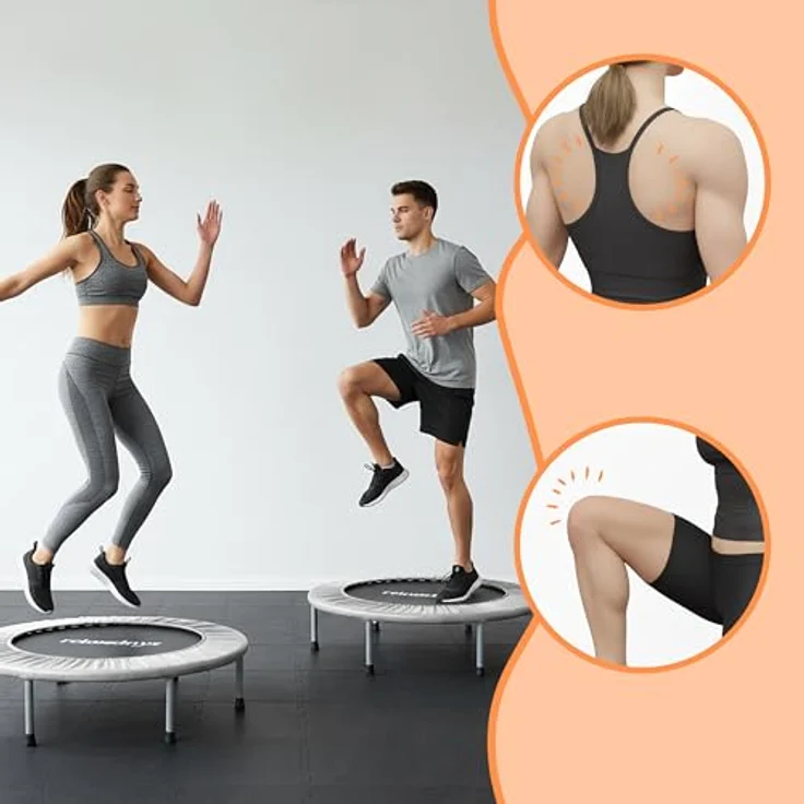 Relaxdays Indoor Trampolin, Ø 95 cm, faltbares Minitrampolin bis 100 kg für Fitness & Gymnastik, grau – Bild 2