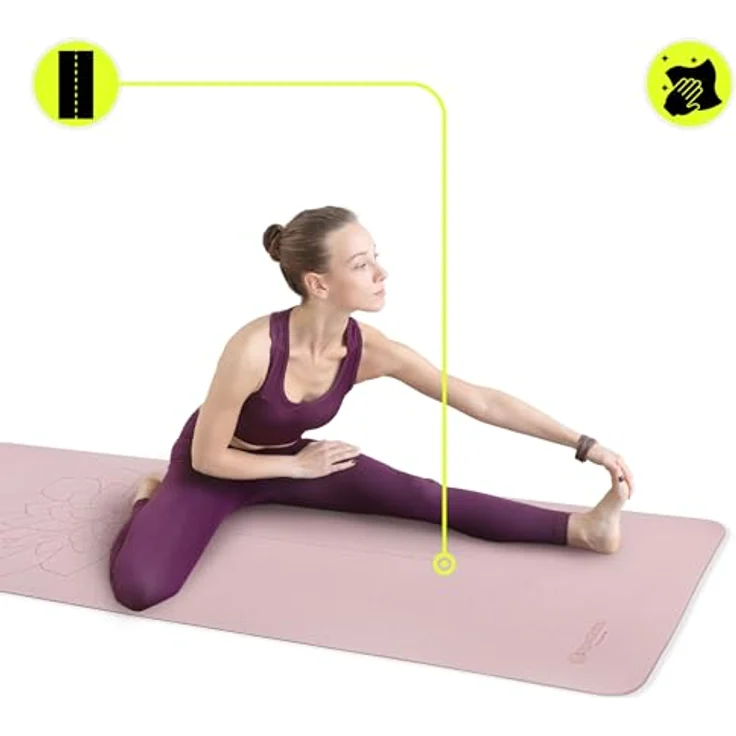 HyperMotion Yogamatte Lotus, rutschfestes TPE mit 6mm Stärke, 183x61 cm, rosa, inkl. Tragegurt – Bild 6