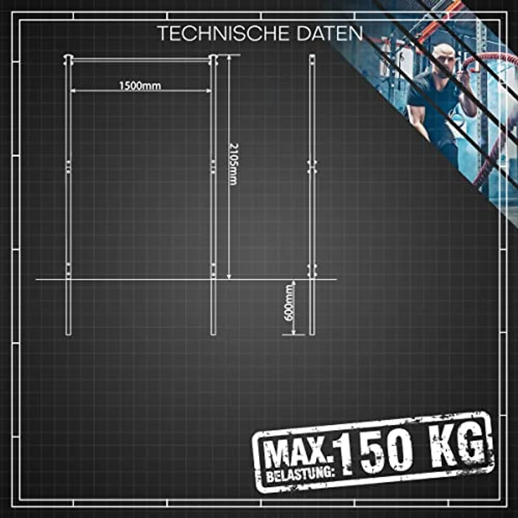 K-Sport: Stationäre Outdoor-Klimmzugstange bis 150kg belastbar I Wetterfeste Kraftstation mit Pull-Up Bar I Klimmzugturm für Muskeltraining, inkl. E-Book – Bild 5