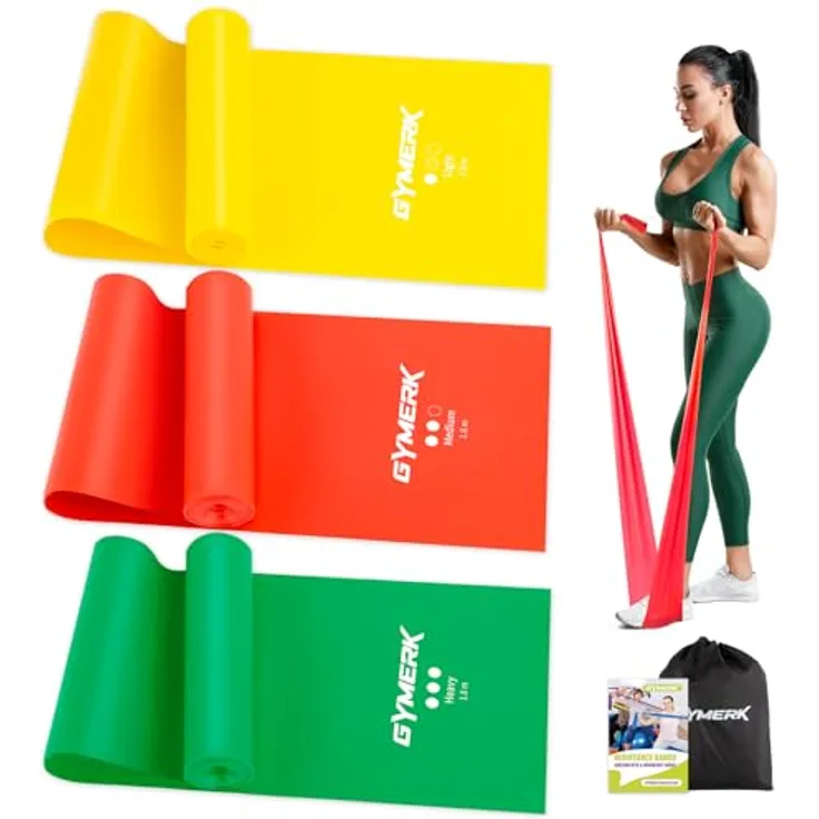 GYMERK Fitnessbänder 3er-Set, 1.8m Widerstandsbänder mit 3 verschiedenen Widerstandsstufen und Übungsanleitung, ideal für Yoga, Pilates und Krafttraining