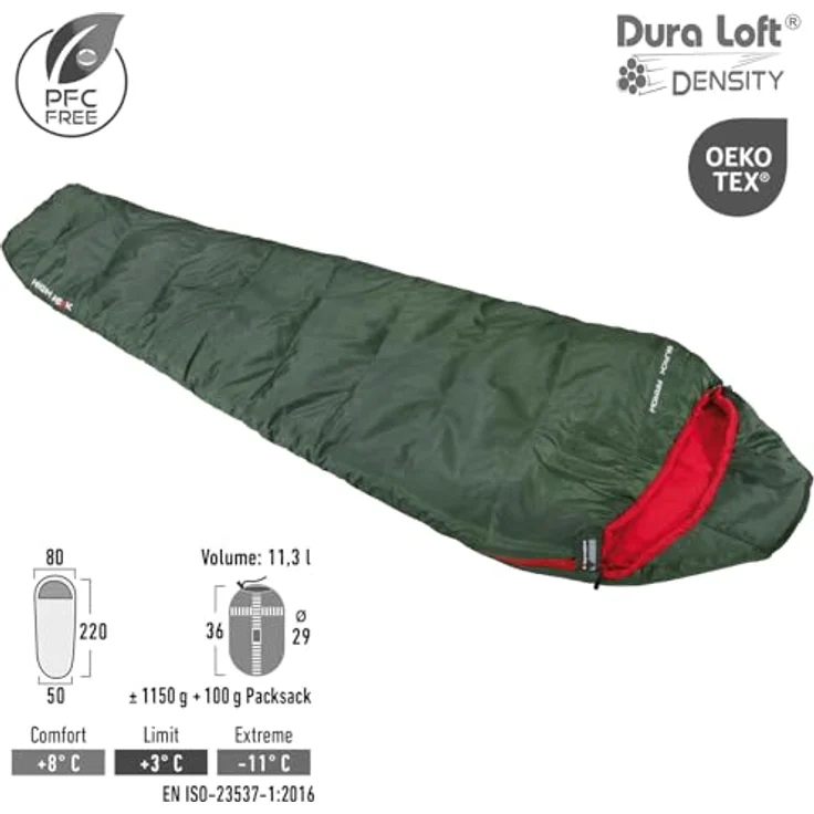 High Peak Mumienschlafsack Black Arrow ECO, leichter Sommer Trekking Schlafsack mit Innentasche, 100% PFC-frei, 8°C Komforttemperatur, schwarz – Bild 2