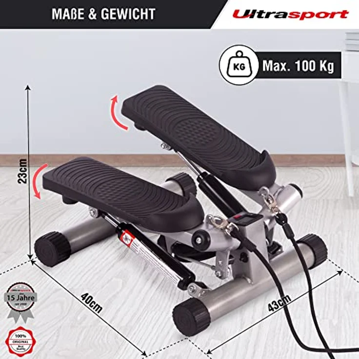 Ultrasport Swing Stepper, inklusive Trainingsbändern, Heimtrainer Stepper mit verstellbarem Widerstand und kabellosem Trainingscomputer, Up-Down-Stepper für Einsteiger und Trainierte, klein & kompakt – Bild 2