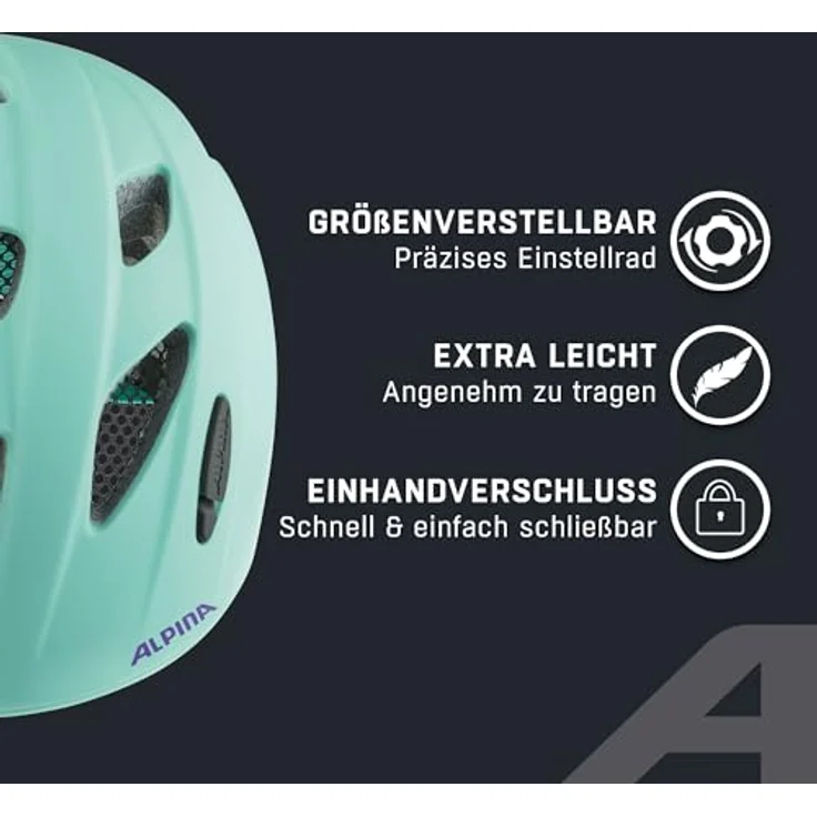 Alpina A9720272 Kinderfahrradhelm, Turquoise Matt, 49-54 cm, superleicht mit optimaler Belüftung und passgenauem Halt – Bild 3