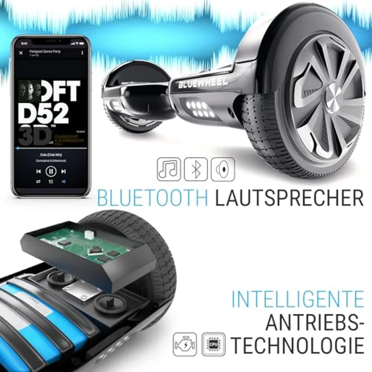 Bluewheel HX310s 6,5" Premium Hoverboard – Elektroboard mit LED, Bluetooth Lautsprecher, 700W Dual Motor, HX App-kompatibel, ideal für Kinder & Erwachsene, deutsche Qualitätsmarke – Bild 3