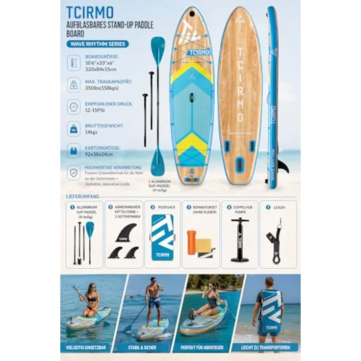 COIL COIL SUP-Board - Aufblasbares Stand Up Paddleboard Set, 320 cm, 158 kg, inklusive Paddel, Pumpe und wasserdichter Handytasche, Blau – Bild 2