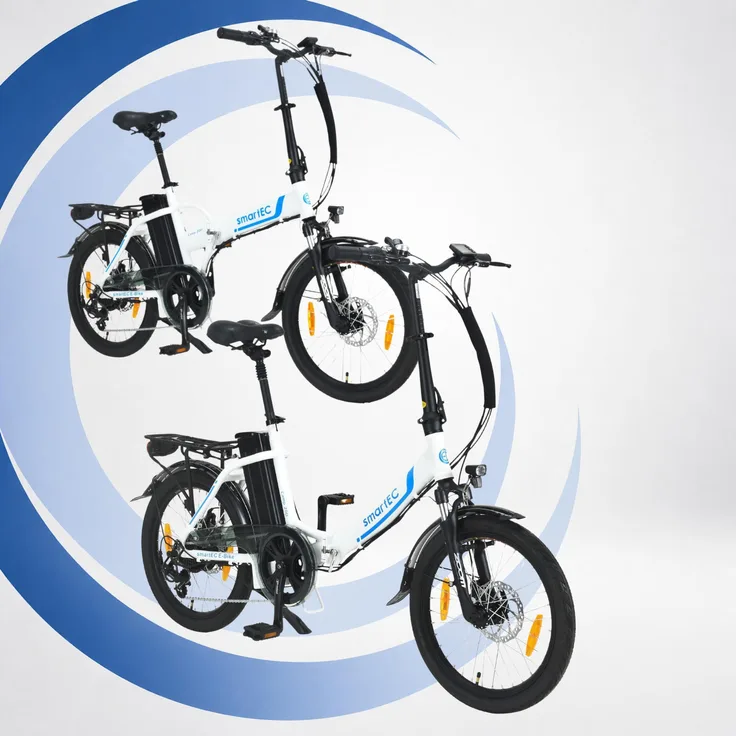 smartEC Camp-20D & 20H Falt Pedelec/E-Bike 20 Zoll Weiß, 250W Motor, 562Wh Akku, 100 km Reichweite, Klappbar, 2er Set