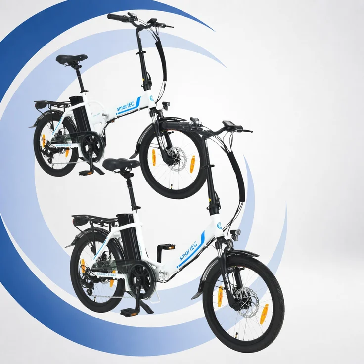 smartEC Camp-20D & 20H Falt Pedelec/E-Bike 20 Zoll Weiß, 250W Motor, 562Wh Akku, 100 km Reichweite, Klappbar, 2er Set
