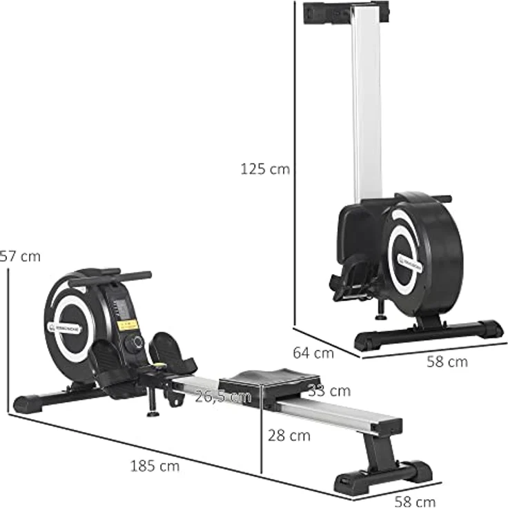 HOMCOM Rudergerät für Zuhause, Klappbar Rudermaschine mit 8 Stufen Magnetbremssystem, LCD-Anzeige, Alu, Schwarz – Bild 5