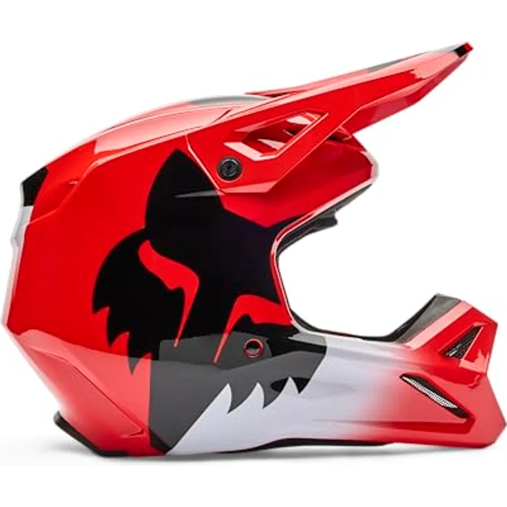 Fox V1 Shield Jugend Motocross Helm, rot, MIPS-Schutzsystem, verstellbares Visier, Y/L (52/53) – Bild 3