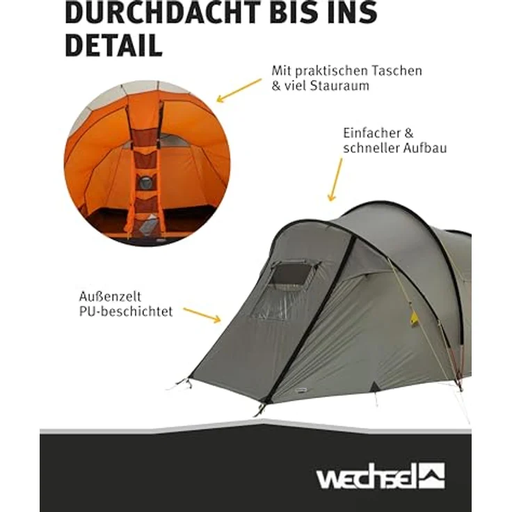 Wechsel Tents Familienzelt Voyager - Travel Line, 4-Personen Zelt mit 1,80 m Stehhöhe und unterteilbarer Schlafkabine – Bild 4