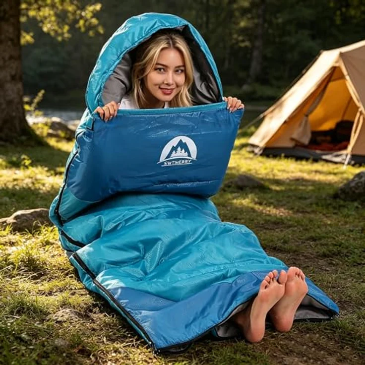 SWTMERRY Schlafsack für 3-4 Jahreszeiten, wasserdicht und atmungsaktiv, für warmes und kühles Wetter, leicht, ideal zum Wandern und Campen – Bild 3