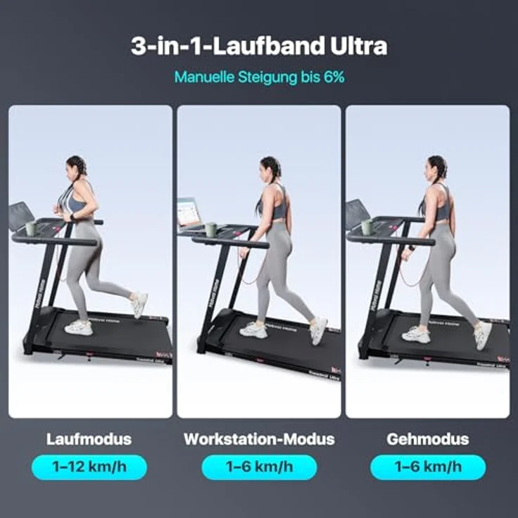 Mobvoi Home Laufband Ultra, 3-in-1 Gehpad mit 6% Steigung, 2,5 PS, Bluetooth, große Lauffläche, bis 12 km/h, max. 120 kg – Bild 2