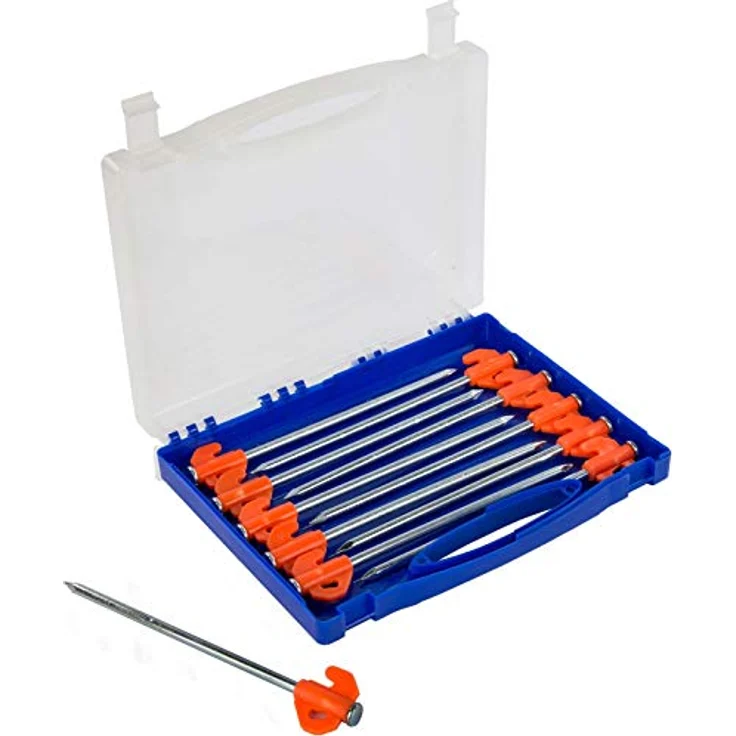 Regatta 20,3 cm Stahl-Heringe für Zelte, 20 Stück, orange mit robustem Aufbewahrungskoffer – Bild 1