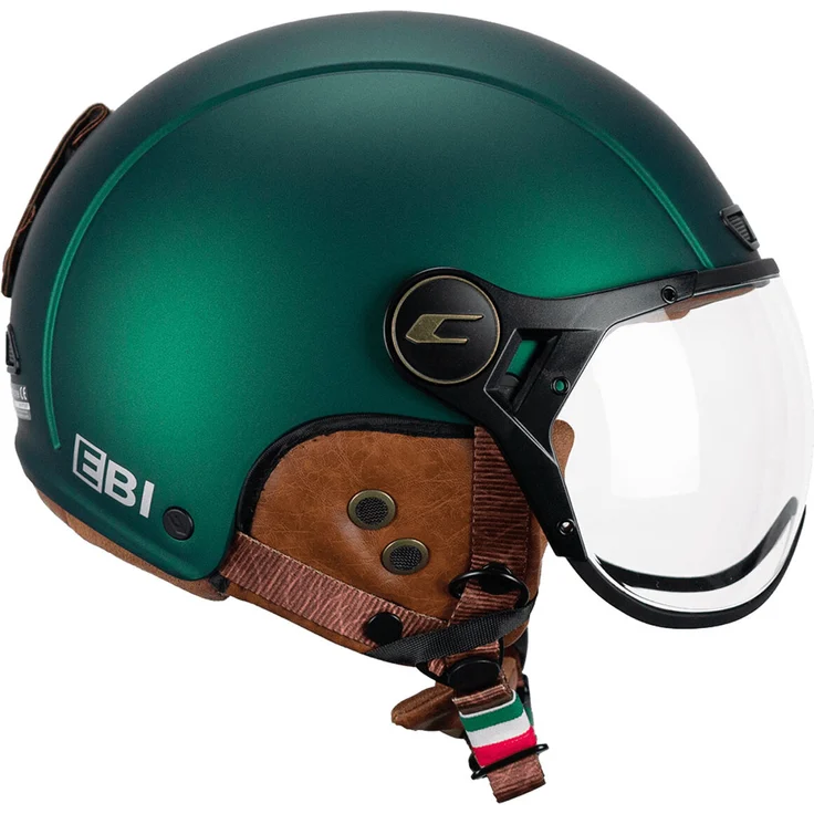 CGM CGM 801V EBI VINTAGE, Zugelassener Ski-E-Bike-Helm in Satingrün, Größe XXL mit schlagfester Polycarbonatschale und abnehmbarem Visier