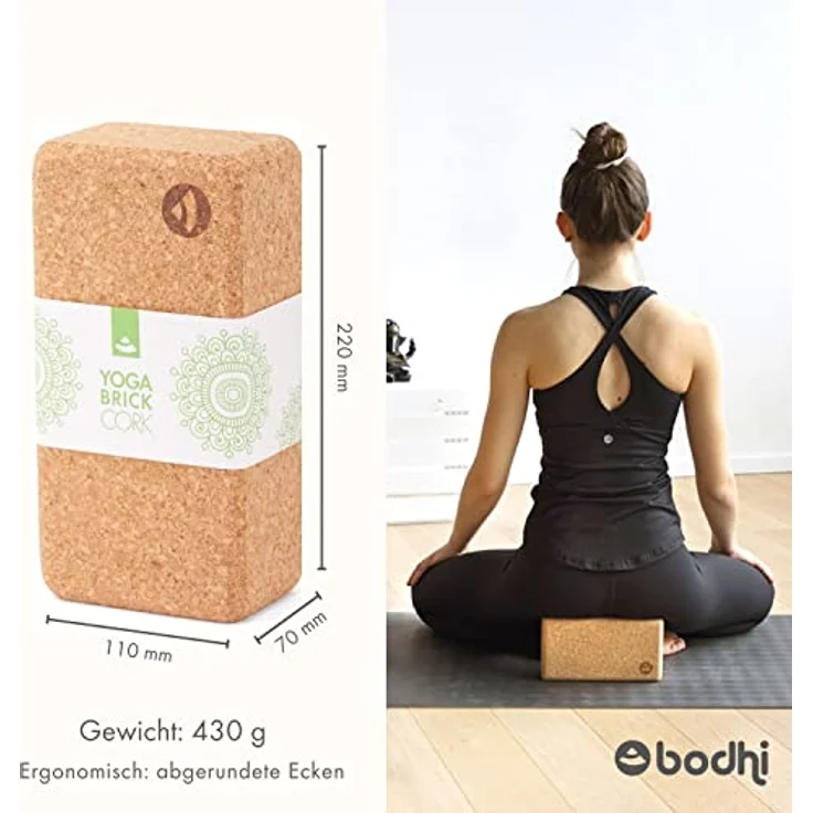 Bodhi Yoga Block Kork Brick | Einzeln & als Set | 100% Naturkork – Universal Yogaklotz | Umweltfreundlich & Nachhaltig | Tool für deine Asanas, Stretching & Regeneration | 220x110x70 mm – Bild 2