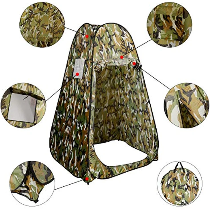 COSTWAY Pop-up Duschzelt, Toilettenzelt mit Fenster, 190x120x120cm, Flecktarn, leicht und tragbar – Bild 5