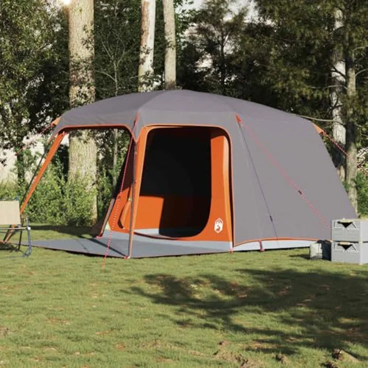 vidaXL Campingzelt mit Vorzelt für 5 Personen, wasserdichtes Zelt in Grau und Orange, leicht und praktisch mit E-Anschluss und abnehmbarem Überzelt – Bild 2