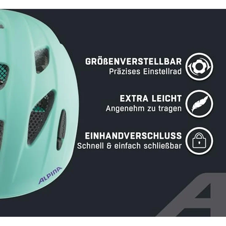 Alpina A9720172 Kinderfahrradhelm, Turquoise Matt, 47-51 cm, superleicht mit passgenauem Halt und optimaler Belüftung – Bild 3