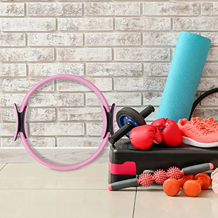 Bluefinity Pilates Ring mit Übungen, Doppelgriff, gepolstert, Widerstandsring Yoga, Fiberglas, Fitness Ring Ø 37cm, pink – Bild 2