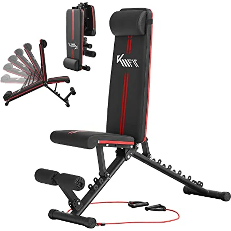 KM Fit klappbare Hantelbank Multifunktion Training Fitness Bank | 6-Fach verstellbare Rückenlehne | 3-Fach Verstellbarer Sitz | Atmungsaktive Eva-Oberfläche | Belastbarkeit bis zu 250 kg - Preisvergleich – Bild 1