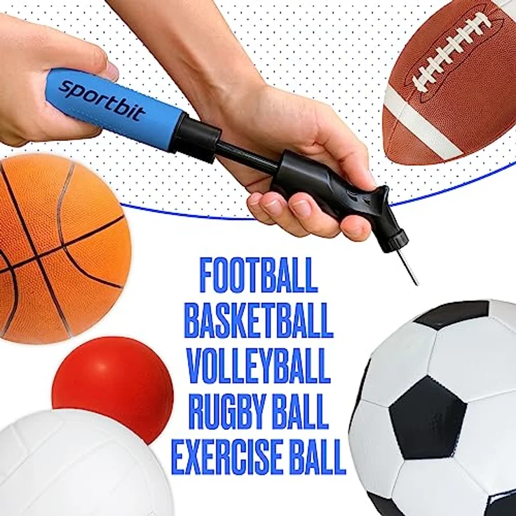 SPORTBIT Ballpumpe mit 5 Nadeln Set - Handpumpensystem zum Aufpumpen - Passt für jeden Sportball Volleyball Basketball Fußball Gymnastik Soccer Ball, Aufblasgerät Luftpump - Preisvergleich – Bild 5