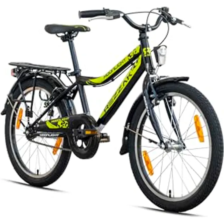 Rezzak 20 Zoll Fahrrad Kinderfahrrad Jungen Fahrrad 20 Zoll Rücktrittbremse RH 33 Schwarz Grün NEU-041, Cityrad mit Rücktrittbremse, Batteriebetriebene Lichter, Reflektoren, Klingel und bequemem Sattel