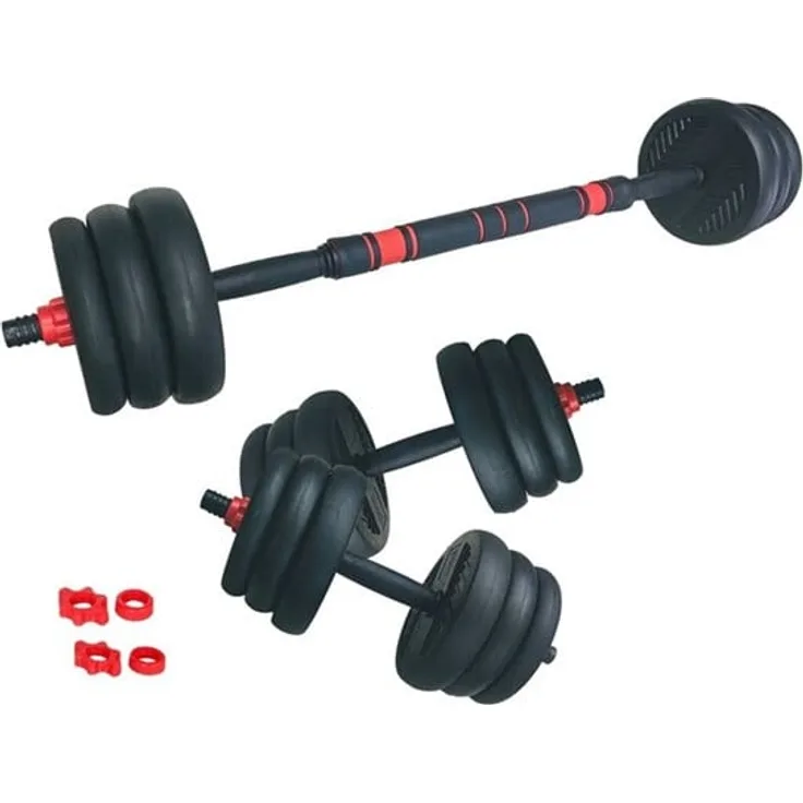 ASG Vægtsæt 15 kg, 2-in-1 Kurzhanteln und Langhantel, Schwarz/Rot