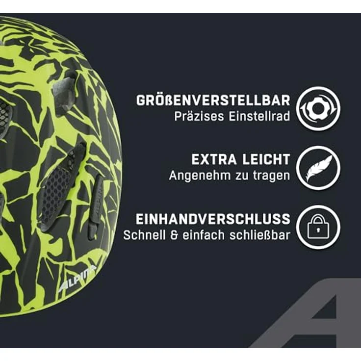 ALPINA Ximo L.E. Fahrradhelm für Kinder, Leicht, Bruchfest, Mit optionalem LED-Licht, Black-neon Sparkle matt, 47-51 cm – Bild 3