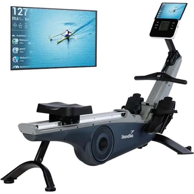Skandika Rudergerät Freki | Rudergerät für Zuhause in Studio Qualität, 10-stufiger Magnetwiderstand, 8 kg Schwungmassensystem, Kinomap App kompatibel, aufstellbar, bis 200 cm | Fitnessgerät