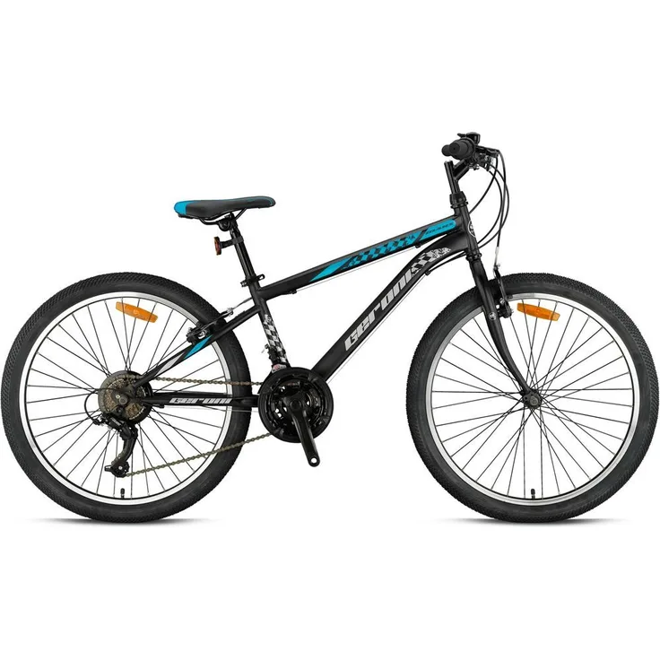T&Y Trade GRN26-033 Kinderfahrrad 24 Zoll, Blau, 21 Gang Microshift Kettenschaltung, höhenverstellbarer Sattel, Seitenständer, V-Brake Bremsen
