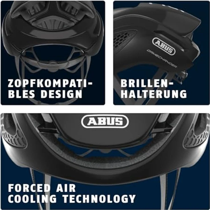 ABUS GameChanger Rennradhelm, Aerodynamischer Fahrradhelm mit Forced Air Cooling, für Damen und Herren, Schwarz Glänzend, Größe S (51-55 cm) – Bild 4