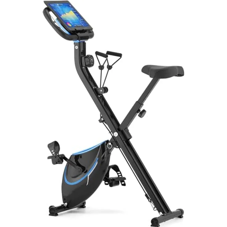 Gymtek Klappbar Magnetischer Heimtrainer Fahrrad für Zuhause bis 120kg, Hometrainer Fahrrad mit 8 Widerstandsstufen und LCD Display (Schwarz und blau)